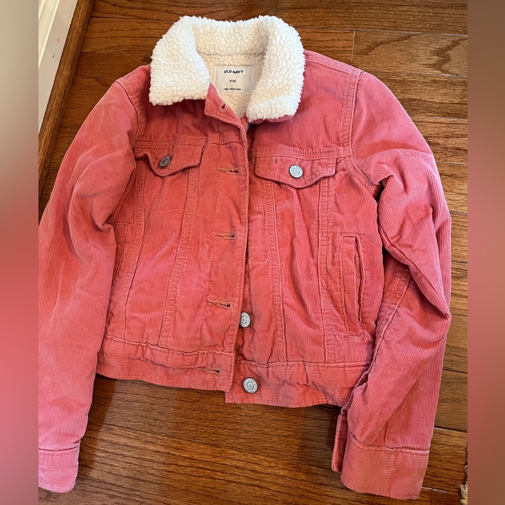 Old Navy Fleece Lined Corduroy Coat, Pink Size M 8